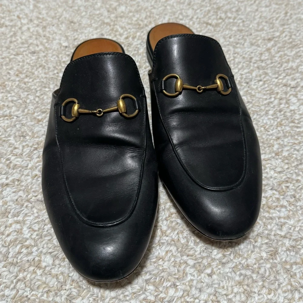 AUTHENTIC Gucci WOMEN'S PRINCETOWN LEATHER SLIPPER mule slide loafers size 40 - Picture 1 of 9